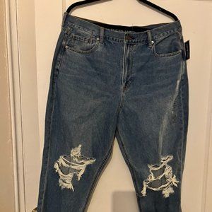 NWT American Eagle High Rise Jeans Distressed Frayed Raw Hem 16